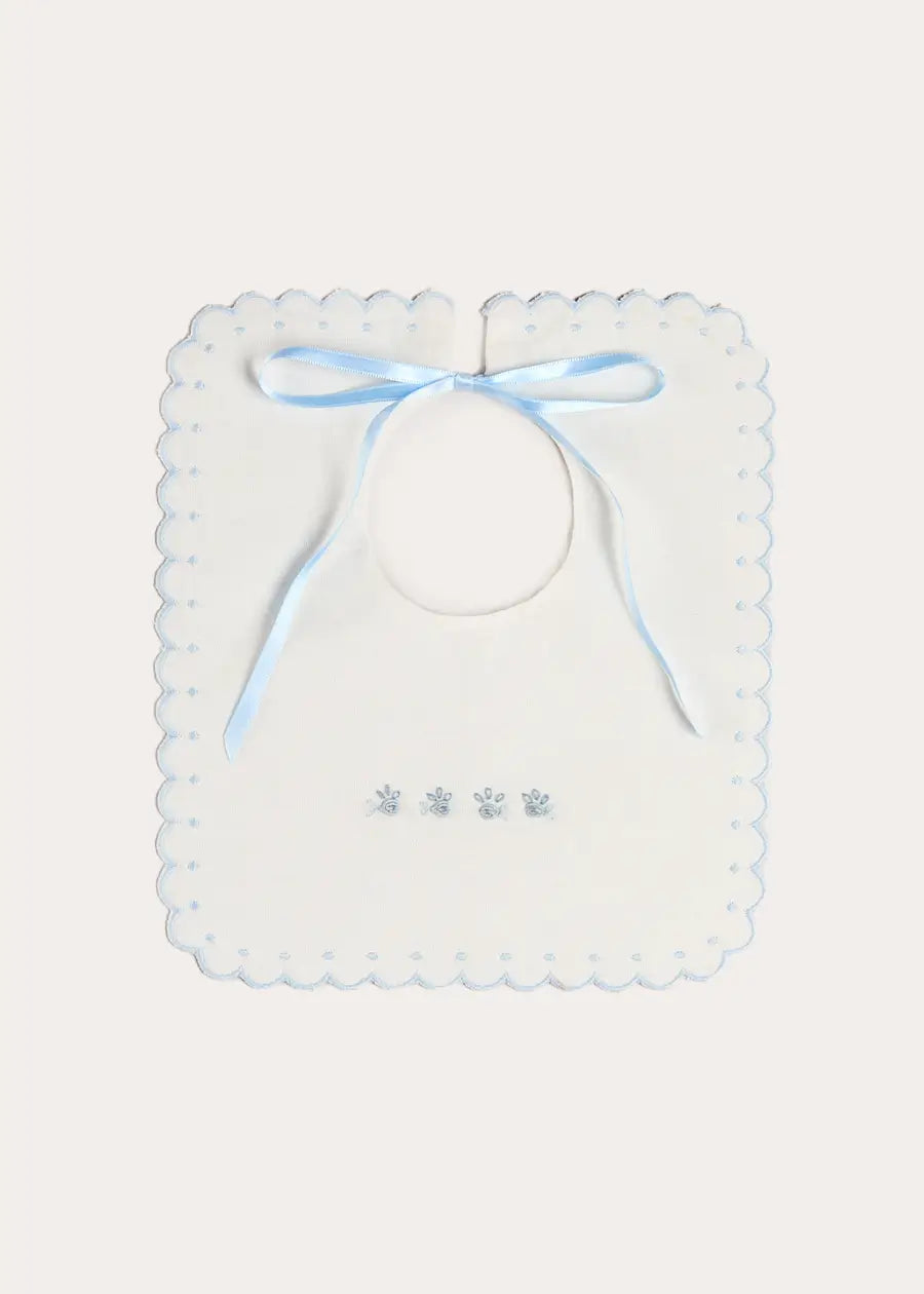 Whale Hand Embroidered Scallop Edge Square Bib in Blue Accessories from Pepa London