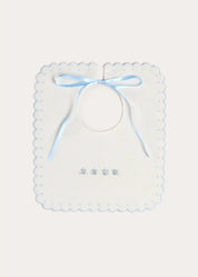 Whale Hand Embroidered Scallop Edge Square Bib in Blue Accessories from Pepa London