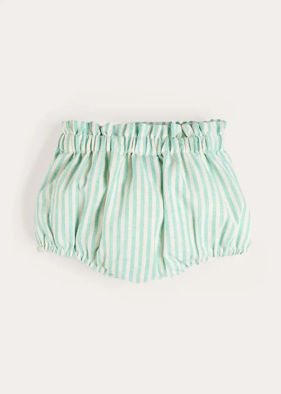 Wimbledon Stripe Button Detail Bloomers in Green (1mth-3yrs) Bloomers from Pepa London
