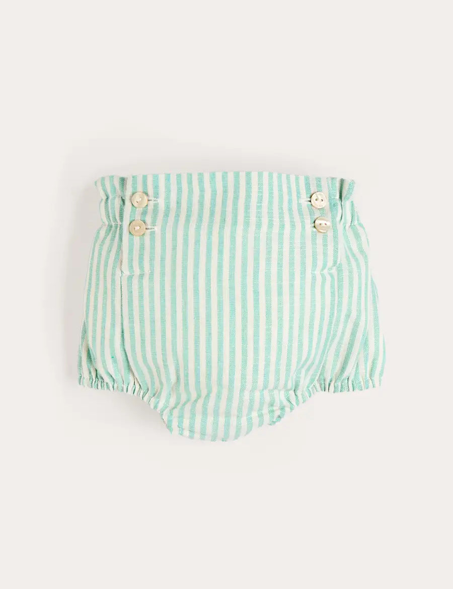 Wimbledon Stripe Button Detail Bloomers in Green (1mth-3yrs) BLOOMERS from Pepa London