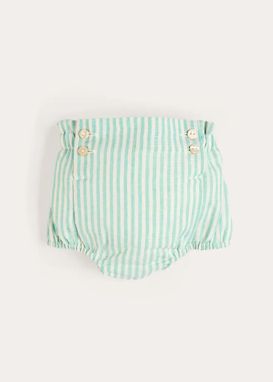 Wimbledon Stripe Button Detail Bloomers in Green (1mth-3yrs) Bloomers from Pepa London