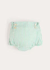 Wimbledon Stripe Button Detail Bloomers in Green (1mth-3yrs) Bloomers from Pepa London
