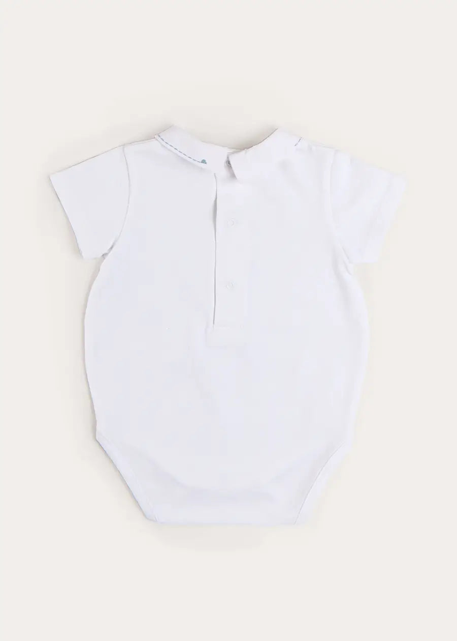Plane Embroidery Short Sleeve Bodysuit in White (3mths-3yrs) Tops & Bodysuits from Pepa London
