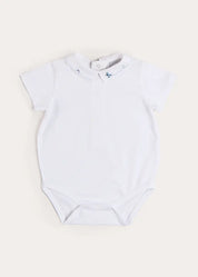 Plane Embroidery Short Sleeve Bodysuit in White (3mths-3yrs) Tops & Bodysuits from Pepa London