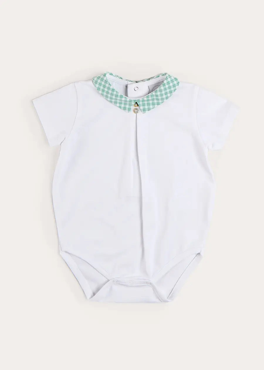 Lucas Check Button Detail Bodysuit in Green (1mth-2yrs) Tops & Bodysuits from Pepa London