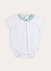 Lucas Check Button Detail Bodysuit in Green (1mth-2yrs) Tops & Bodysuits from Pepa London