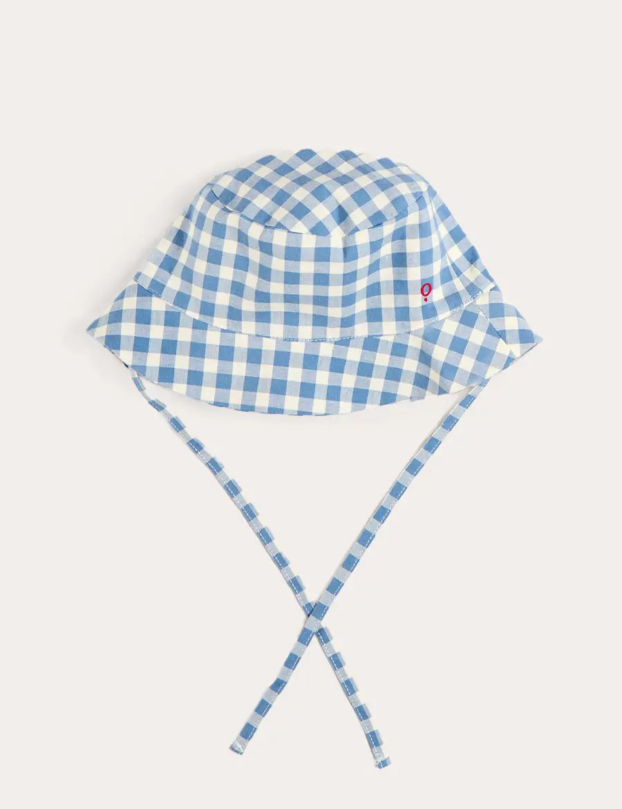 Darby Gingham Sun Hat in Blue (S-L) ACCESSORIES from Pepa London