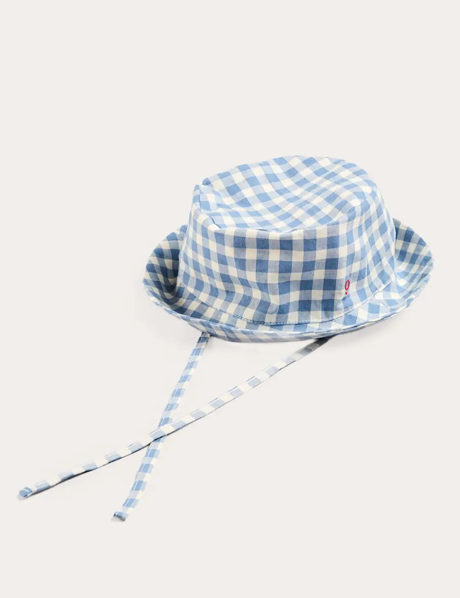 Darby Gingham Sun Hat in Blue (S-L) ACCESSORIES from Pepa London