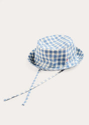 Darby Gingham Sun Hat in Blue (S-L) Accessories from Pepa London