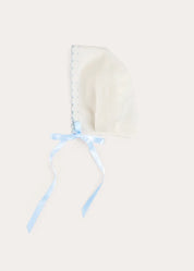 Scallop Edge Embroidered Bonnet in Blue (S-L) Bonnets from Pepa London