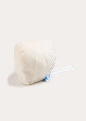 Scallop Edge Embroidered Bonnet in Blue (S-L) Bonnets from Pepa London