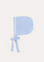 Lace Detail Knitted Bonnet in Light Blue (0-9mths) Bonnets from Pepa London