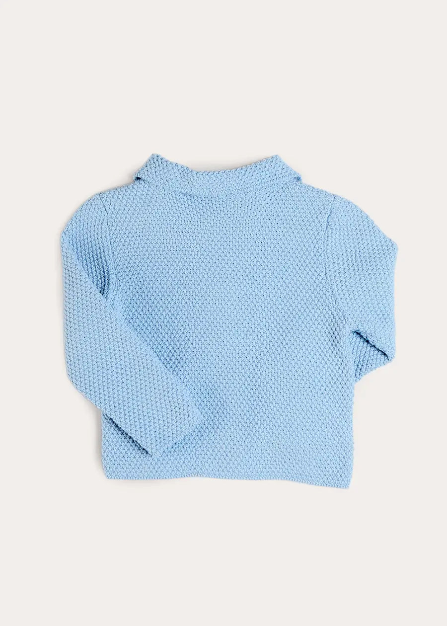 Nautical Boat Embroidery Polo Collar Cardigan in Sky Blue (12mths-6yrs) Knitwear from Pepa London