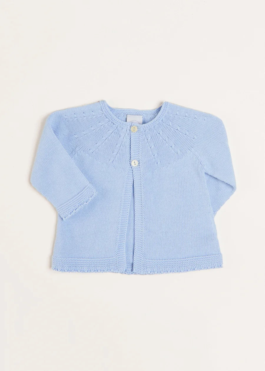 Openwork Detail Baby Cardigan in Light Blue (1-9mths) Knitwear from Pepa London