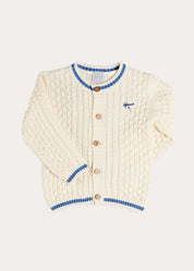 Plane Embroidered Cable Knit Cardigan in Cream (12mths-6yrs) Knitwear from Pepa London