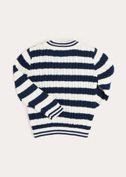 Anchor Motif Cable Knit Sailor Stripe Jumper in Navy (12mths- 10yrs) Knitwear from Pepa London