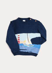 Seaside Postcard Knitted Jumper in Navy (18mths-6yrs) Knitwear from Pepa London