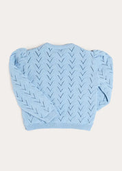 Openwork Cotton Cardigan in Light Blue (2-10yrs) Knitwear from Pepa London