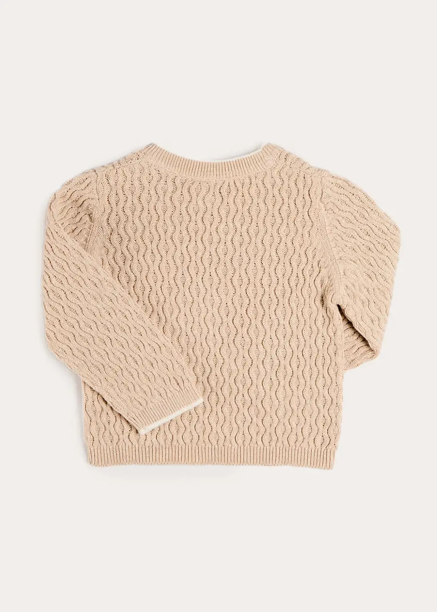 Wave Knit Jumper in Beige (3-10yrs) Knitwear from Pepa London