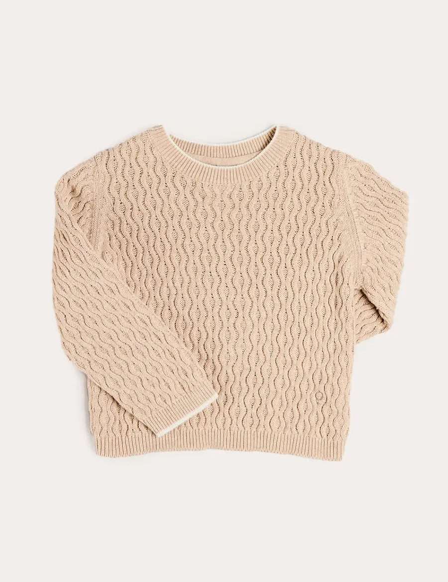 Wave Knit Jumper in Beige (3-10yrs) Knitwear from Pepa London