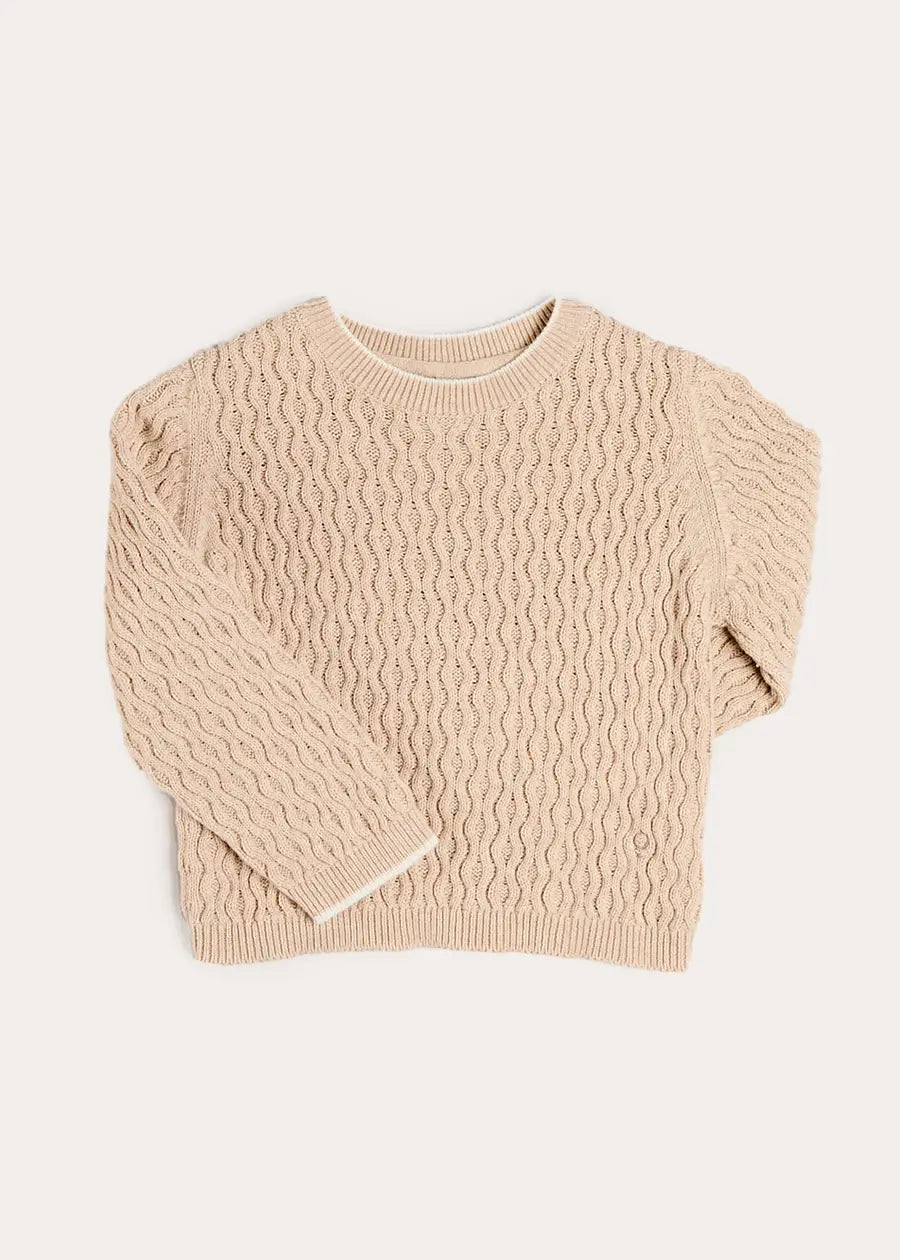 Wave Knit Jumper in Beige (3-10yrs) Knitwear from Pepa London
