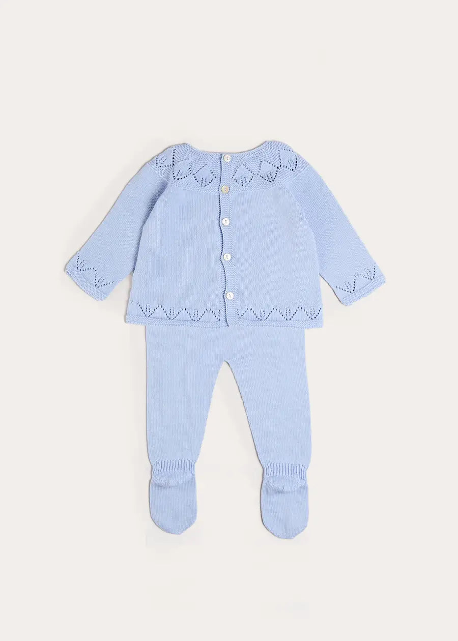 Diamond Openwork Three Piece Knitted Set in Light Blue (1-9mths) Knitwear from Pepa London