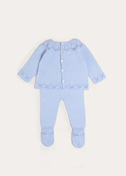 Diamond Openwork Three Piece Knitted Set in Light Blue (1-9mths) Knitwear from Pepa London
