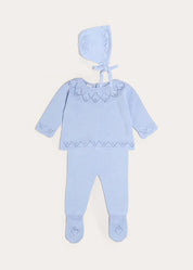 Diamond Openwork Three Piece Knitted Set in Light Blue (1-9mths) Knitwear from Pepa London