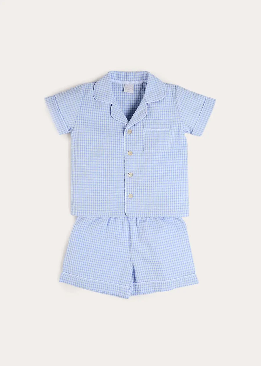Beauchamp Gingham Short Pyjamas in Blue (18mths- 10yrs) Nightwear from Pepa London
