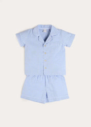 Beauchamp Gingham Short Pyjamas in Blue (18mths- 10yrs) Nightwear from Pepa London