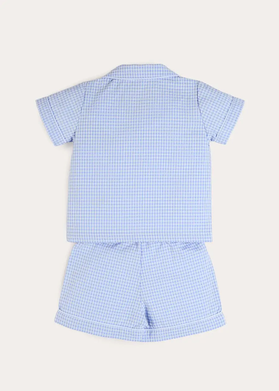 Beauchamp Gingham Short Pyjamas in Blue (18mths- 10yrs) Nightwear from Pepa London