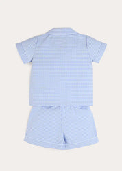 Beauchamp Gingham Short Pyjamas in Blue (18mths- 10yrs) Nightwear from Pepa London