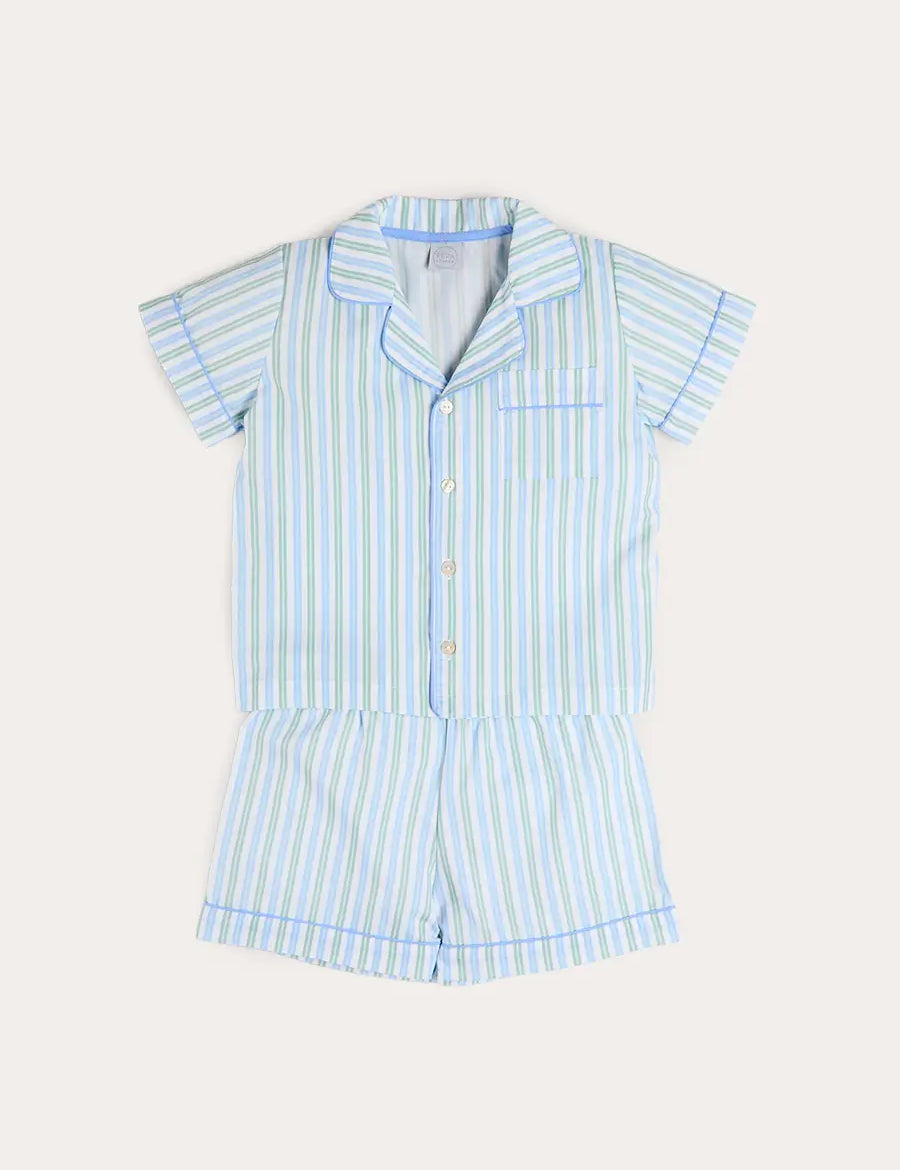 Winston Stripe Light Weight Short Sleeve Pyjamas in Green (18mths- 10yrs) NIGHTWEAR from Pepa London
