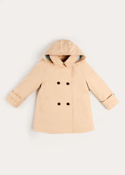 Double Breasted George Check Lined Rain Coat With Detachable Hood in Beige (2-10yrs) Coats from Pepa London