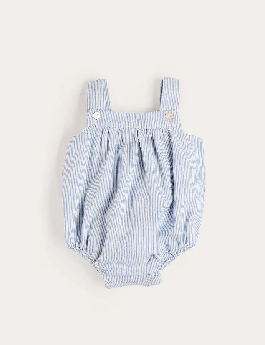 Alexander Stripe Sleeveless Button Detail Romper in Blue (3mths-2yrs) ROMPERS from Pepa London