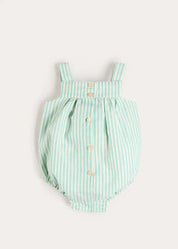 Wimbledon Stripe Button Detail Romper in Green (3mths-2yrs) Rompers from Pepa London