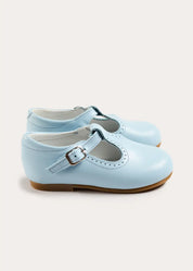 Leather T-Bar Baby Shoes in Sky Blue (20-26EU) Shoes from Pepa London