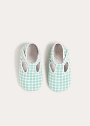 Lucas Check T-Bar Pram Shoes in Green (17-20EU) Shoes from Pepa London