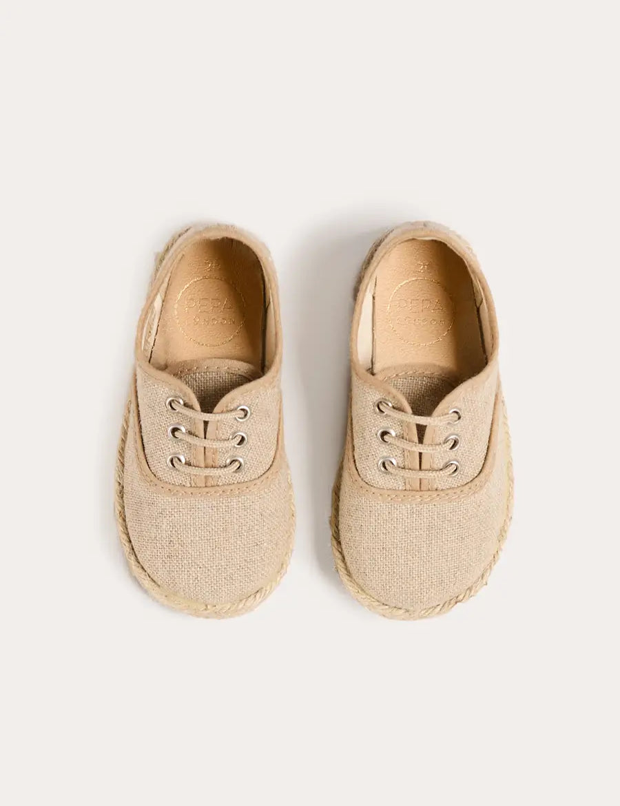 Linen Lace-up Espadrilles in Beige (24-35EU) Shoes from Pepa London