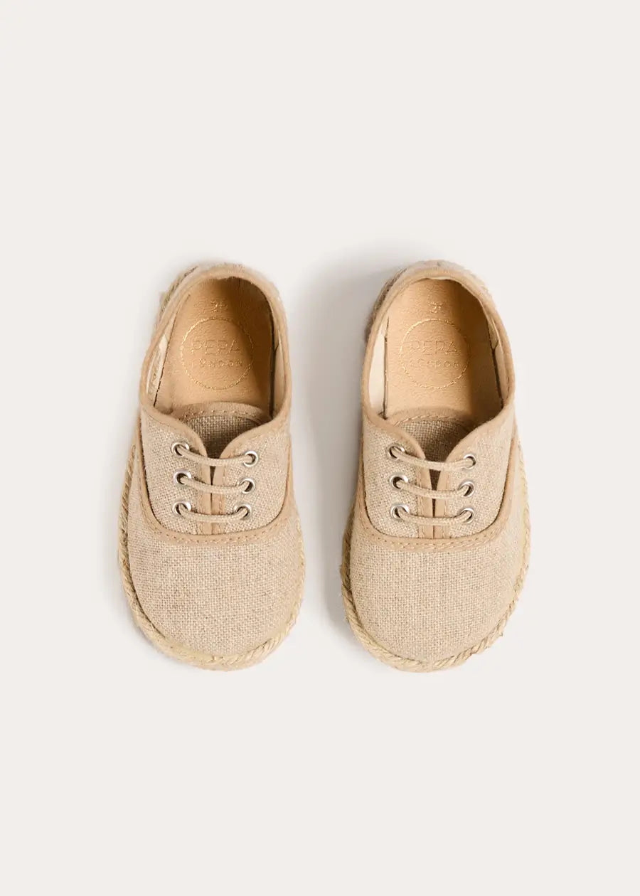 Linen Lace-up Espadrilles in Beige (24-35EU) Shoes from Pepa London