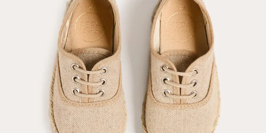 Linen Lace-up Espadrilles in Beige (24-35EU) Shoes from Pepa London