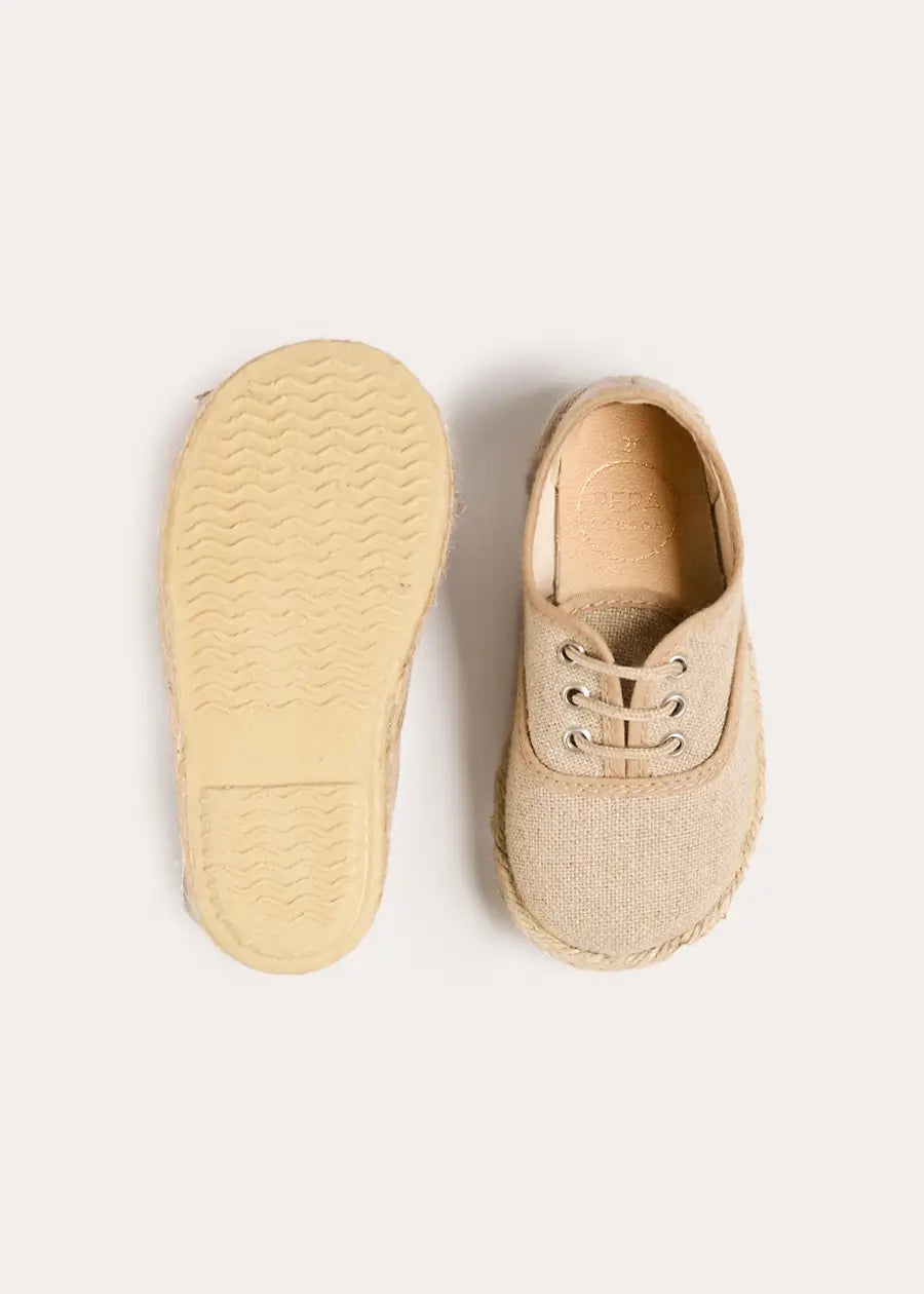 Linen Lace-up Espadrilles in Beige (24-35EU) Shoes from Pepa London