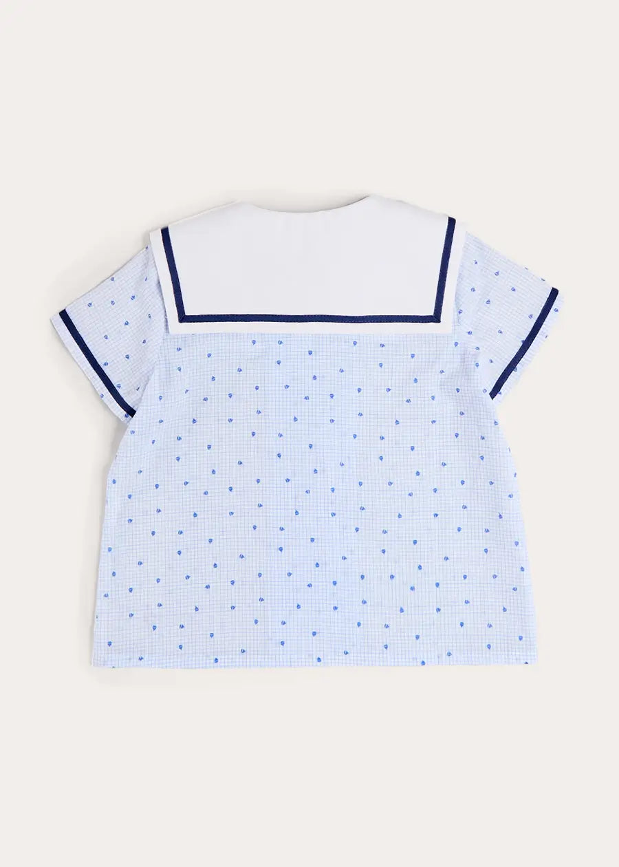 Noah Check Mariner Collar Double Breasted Shirt in Blue (18mths-6yrs) SHIRTS from Pepa London