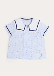 Noah Check Mariner Collar Double Breasted Shirt in Blue (18mths-6yrs) SHIRTS from Pepa London