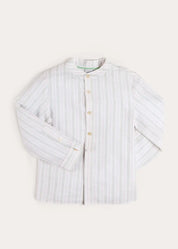 Hampton Stripe Mao Collar Shirt in Green (3- 10yrs) Shirts from Pepa London