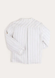 Hampton Stripe Mao Collar Shirt in Green (3- 10yrs) Shirts from Pepa London