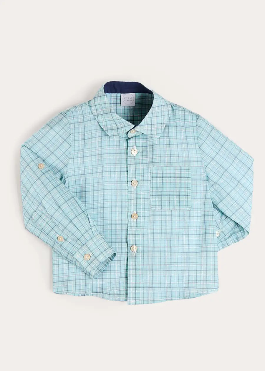 George Check Long Sleeve Shirt in Blue (12mths- 10yrs) SHIRTS from Pepa London