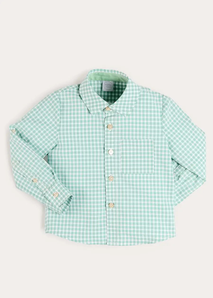 Lucas Check Pocket Detail Long Sleeve Shirt in Green (18mths- 10yrs) Shirts from Pepa London