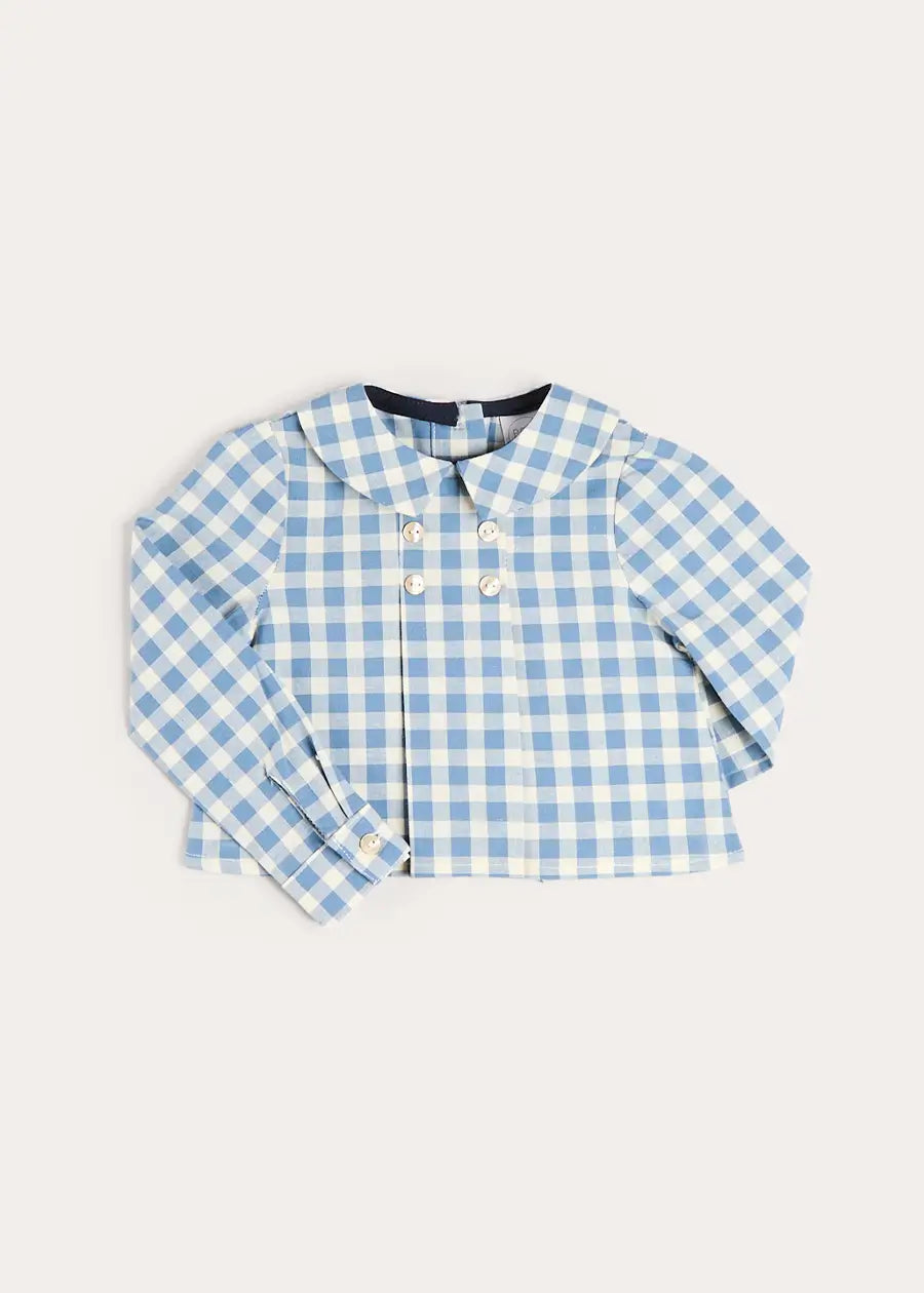 Darby Gingham Button Detail Long Sleeve Shirt in Blue (3mths-4yrs) Shirts from Pepa London