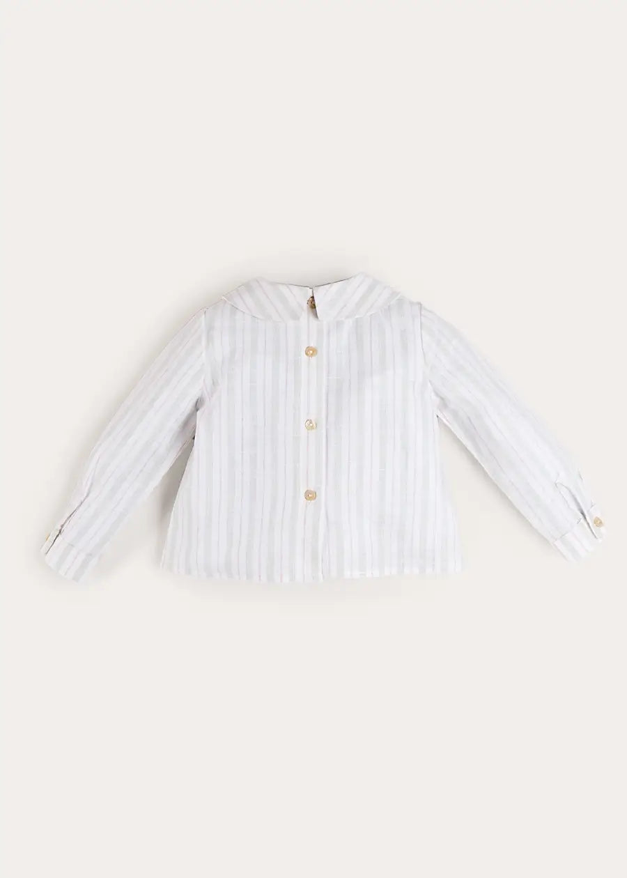 Hampton Stripe Button Detail Long Sleeve Shirt in Green (12mths-3yrs) Shirts from Pepa London